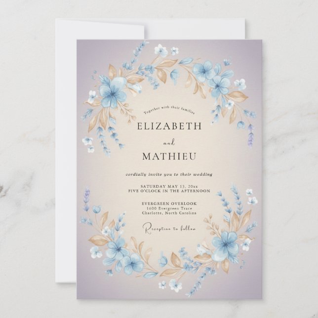 Champagne Lilac Petal Wedding Invitation (Front)