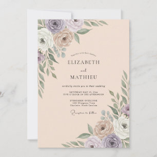 Champagne Mauve Leafy Wedding Invitation