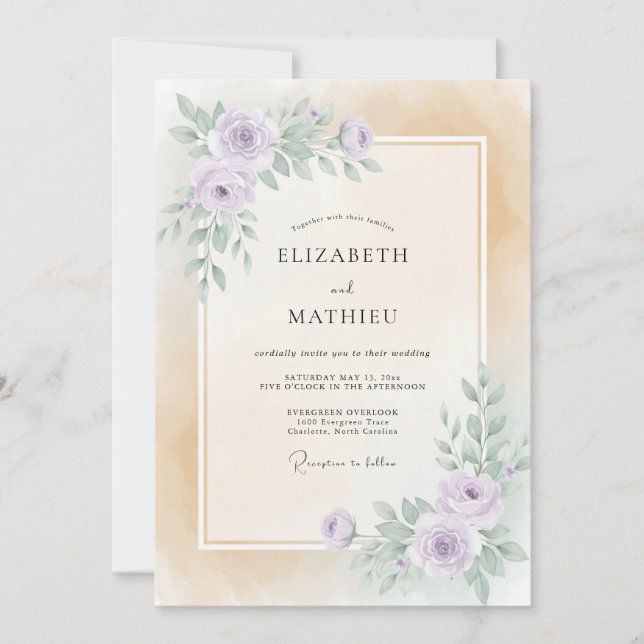 Champagne Mauve Painted Wedding Invitation (Front)