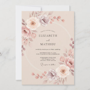 Champagne Mauve Peony Wedding Invitation