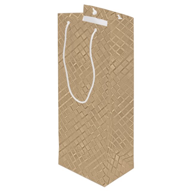 Champagne Metallic Diamond Patterns Wine Gift Bag (Back Angled)