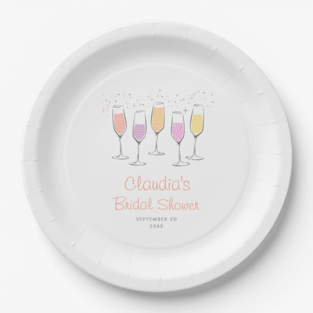 Champagne Mimosa Bellini Peach Bridal Shower Paper Plate (Front)