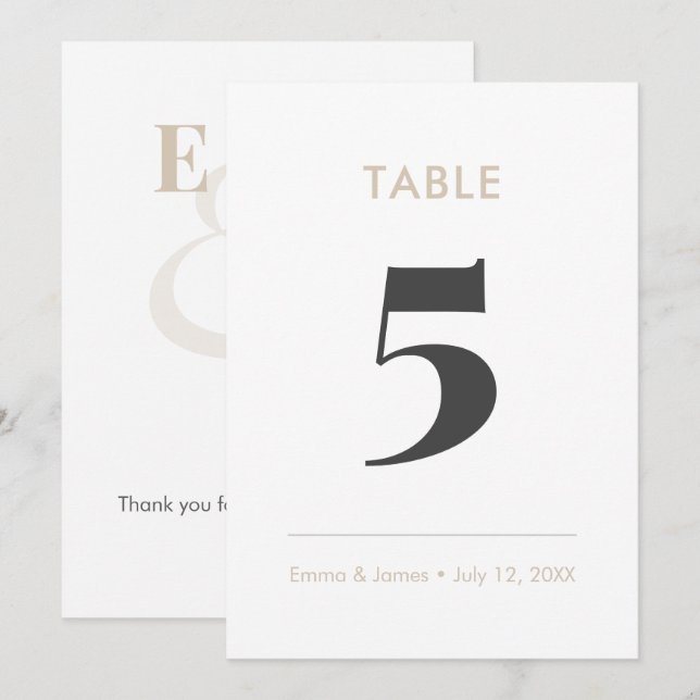 Champagne Minimalist Ampersand | Table Number (Front/Back)