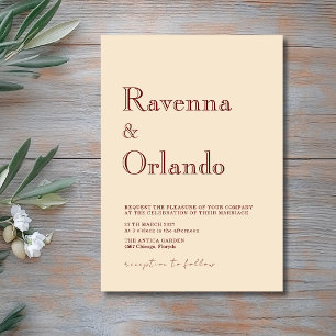 Champagne Minimalist Simple Modern Wedding Invitation