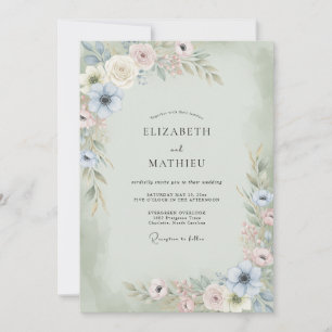 Champagne Mint Anemone Wedding Invitation