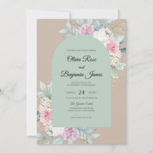 Champagne Mint Blossom Wedding Invitation