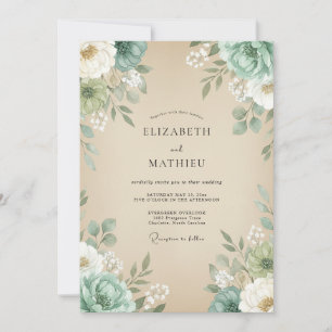 Champagne Mint Foliage Eucalyptus Wedding Invitation