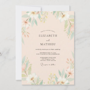Champagne Mint Leaf Wedding Invitation