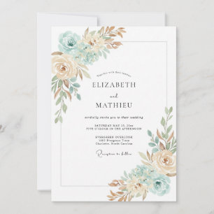 Champagne Mint Ranunculus Eucalyptus Wedding Invitation