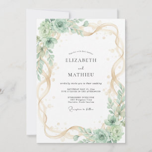 Champagne Mint Succulent Eucalyptus Wedding Invitation