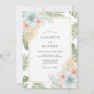 Champagne Mint Tropical Eucalyptus Wedding Invitation