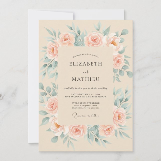 Champagne Minty Leaf Wedding Invitation (Front)