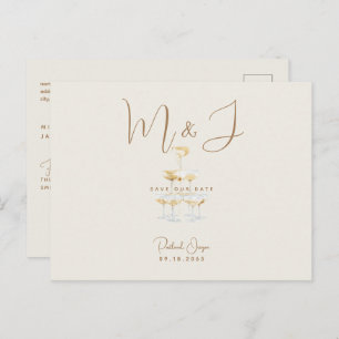 Champagne Modern Beige Wedding Save the Date Postcard