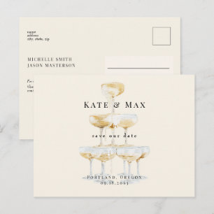 Champagne Modern Cream Wedding Save the Date II Postcard
