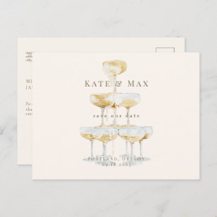 Champagne Modern Cream Wedding Save the Date Postcard