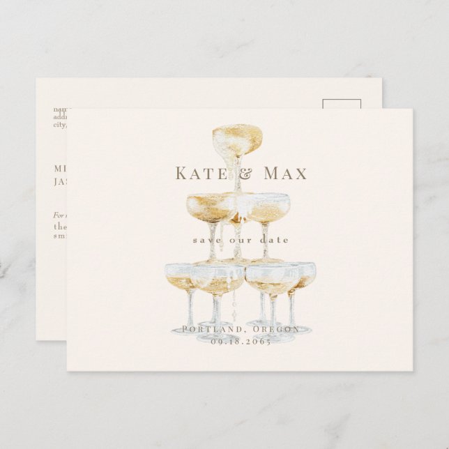 Champagne Modern Cream Wedding Save the Date Postcard (Front/Back)