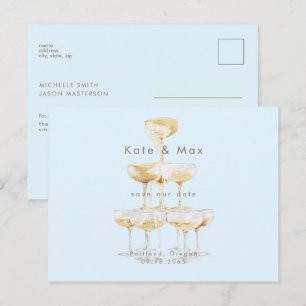 Champagne Modern Ice Blue Wedding Save the Date Postcard