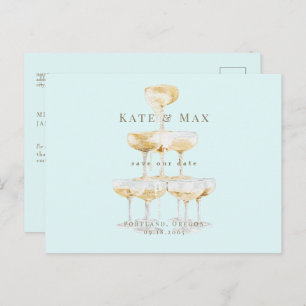 Champagne Modern Seafoam Wedding Save the Date Postcard