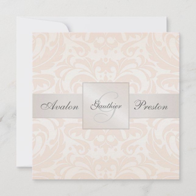 Champagne Monogram Damask Wedding Invitation (Front)