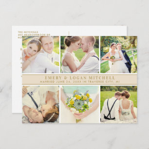Champagne Monogram Wedding Photo Collage Thank You Postcard