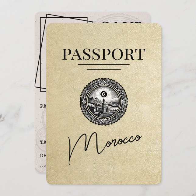 Champagne Morocco Passport Save The Date (Front/Back)