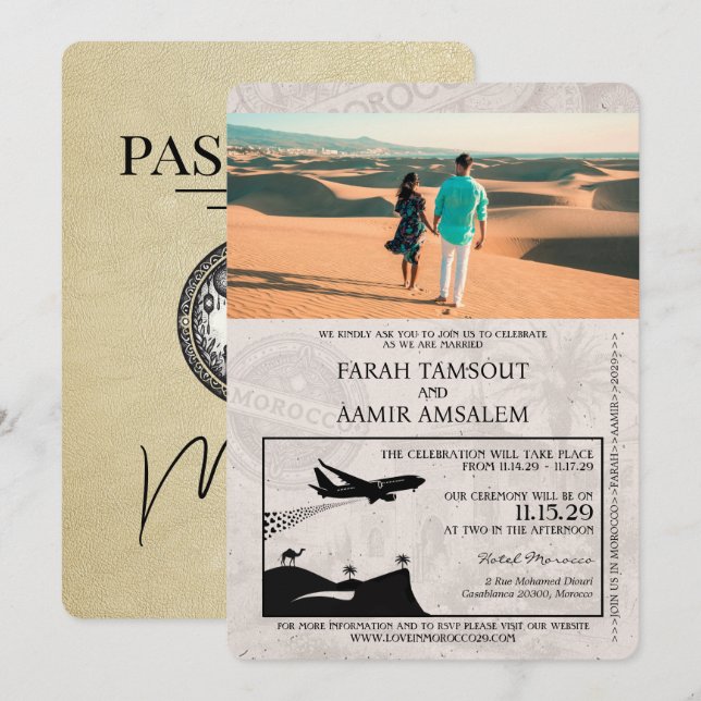 Champagne Morocco Passport Wedding Invitation (Front/Back)