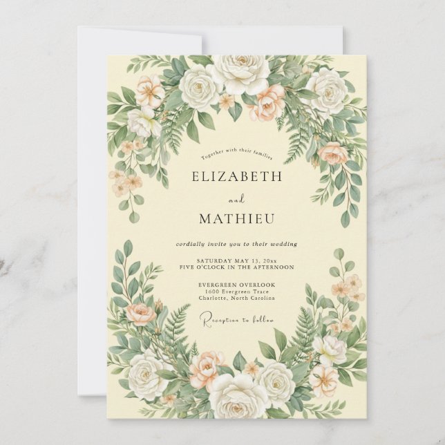 Champagne Moss Fern Wedding Invitation (Front)