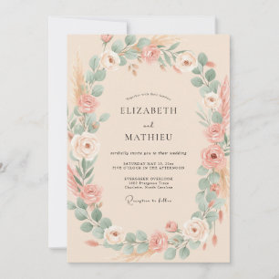 Champagne Muted Mauve Foliage Eucalyptus Wedding Invitation