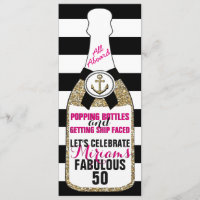 Champagne Nautical Glitter Birthday Invitation Fab