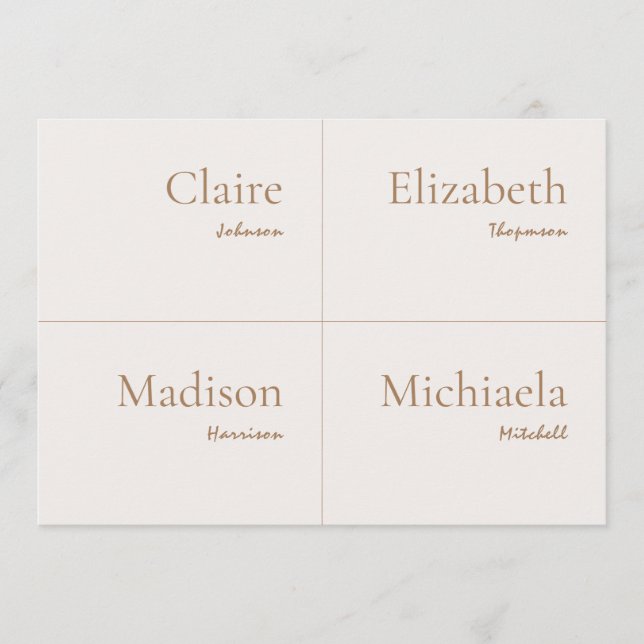 Champagne Neutral Wedding Place Card DIY (Front)