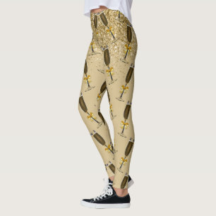 Champagne New Year Eve Celebration Gold Glitter Leggings