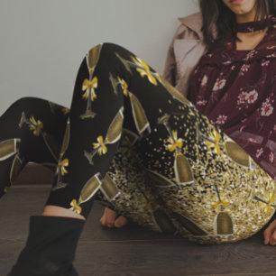 Champagne New Year Eve Celebration Gold Glitter Leggings