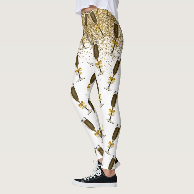 Champagne New Year Eve Celebration Wedding Leggings (Left)