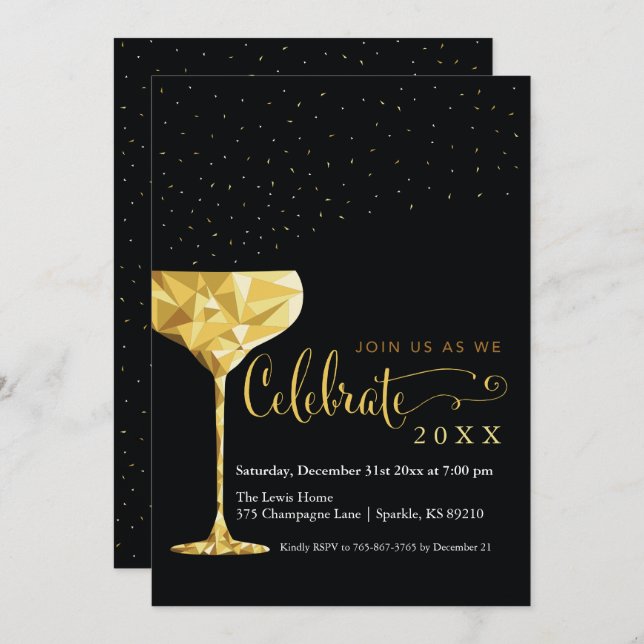 Champagne New Year's Eve Party Invitation (Front/Back)