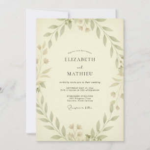Champagne Olive Foliage Dusty Eucalyptus Wedding Invitation