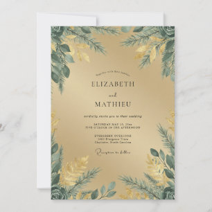 Champagne Olive Foliage Eucalyptus Wedding Invitation