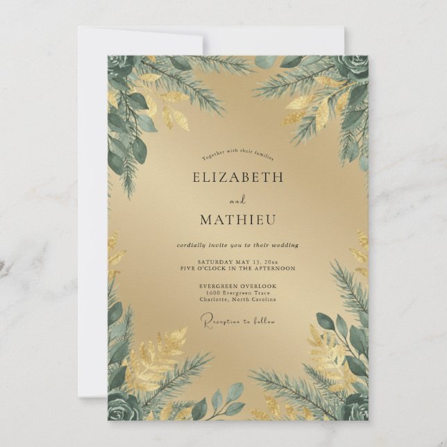 Champagne Olive Foliage Eucalyptus Wedding Invitation (Front)
