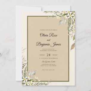 Champagne Olive Foliage Sage Wedding Invitation