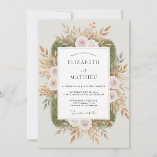 Champagne Olive Leafy Wedding Invitation