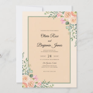 Champagne Olive Sage Foliage Eucalyptus Wedding Invitation