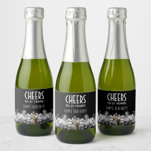 Champagne on Black Mini Sparkling Wine Label