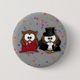 champagne owls 6 cm round badge