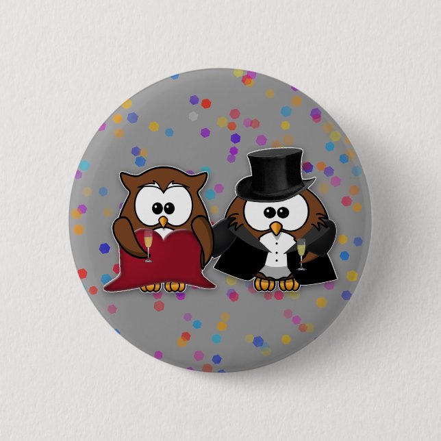 champagne owls 6 cm round badge (Front)