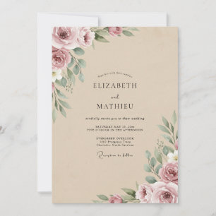 Champagne Painted Petal Wedding Invitation