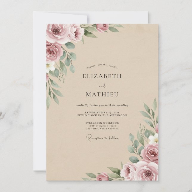 Champagne Painted Petal Wedding Invitation (Front)