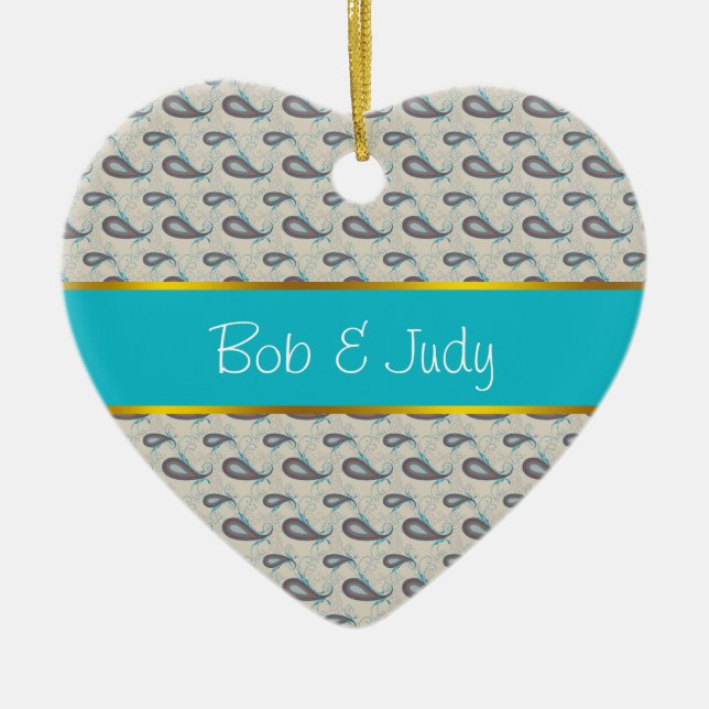 Champagne Paisley Pattern Ceramic Tree Decoration (Front)