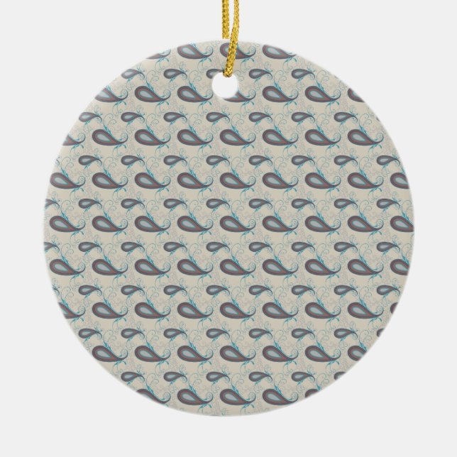Champagne Paisley Pattern Ceramic Tree Decoration (Front)