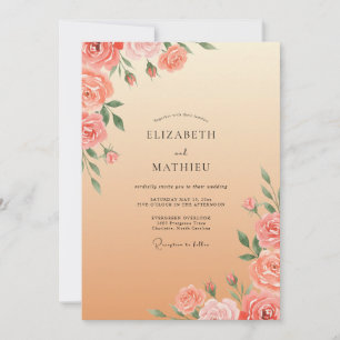 Champagne Pale Blush Peony Wedding Invitation