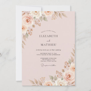 Champagne Pale Blush Petal Wedding Invitation