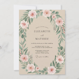 Champagne Pale Pink Petals Wedding Invitation